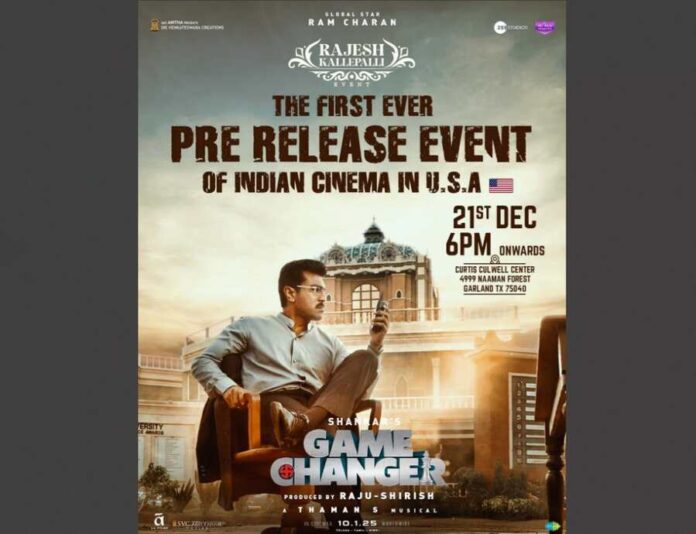 Ram Charan ,Game Changer ,Game Changer Pre Release Event ,Shankar Movie ,Dil Raju Production ,Telugu Cinema ,Indian Cinema In USA ,Curtis Culwell Center ,Rajesh Kallepalli ,USA Event ,Global Star Ram Charan ,Telugu Movies Abroad ,SS Thaman Music ,Dual Role Drama ,Telugu Pride ,Movie Event In Texas ,Shankar Directorial ,Grand Event ,Indian Films Going Global ,Ram Charan Fans ,Blockbuster In Making